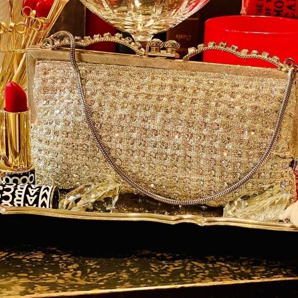 ♥️ Silver Lamé and Austrian Rhinestone purse, Walborg 60s handbag - Picture 6 of 16